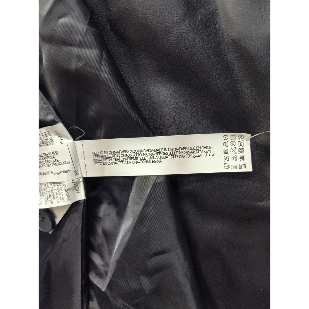 Zara Womens Faux Leather Double Breasted Trench Coat Black XS Longline Belted